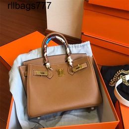 Genuine Leather Bk Bags Handbag Designer Togo Gold Brown 25 30 35 Gold Buckle Silver Buckle