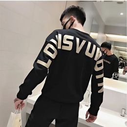 Men Casual Pullover Hoodie Retro Y2k Designer Back Letter Print Sweatshirt for Male Harajuku Luxury Round Neck Fleece Streetwear 240315