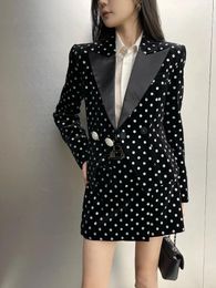Work Dresses 2024SS Spring Luxury Women High Quality Velvet Shoulder Pads Blazer Female Chic Coat Suits Skirt Sets Ddxgz2 1.25