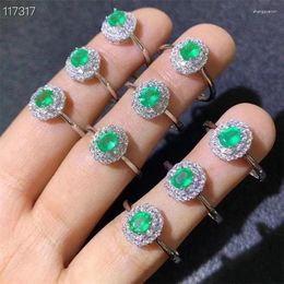 Cluster Rings 925 Sterling Silver Natural Authentic Genuine Emerald Ring For Women Wedding Birthday Birthstone Bridal Anniversary