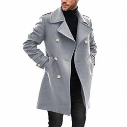 men Fall Winter Overcoat Double-breasted Turn-down Collar Thick Mid Length Warm Pockets Streetwear Cardigan Men Trenchcoat D9mH#