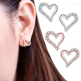 Stud Earrings Exquisite Women's Heart Earring Sweet Romantic White Zircon Crystal Rose Gold Plated Bridal Wedding Jewellery