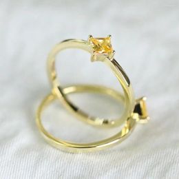 Cluster Rings 14K Gold Jewelry Natural Yellow Topaz Gemstone Ring Women Fine Anillos De Bizuteria Wedding Female Girl