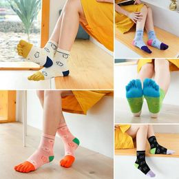 Women Socks Women's Flower Five Finger Autumn Winter Cotton Sweat Absorbing Casual Fun 5 Toe Set