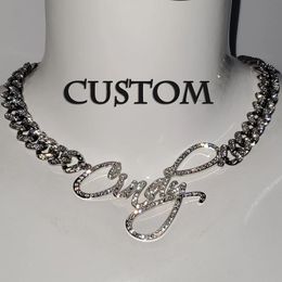 Customised Stainless Steel Words Name Necklace 1.2cm Rhinestone Cuban Chain Miami Cuban Link for Men Women Hip hop Jewellery 240315