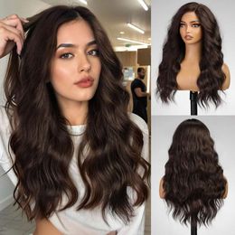 Getshow Brown Wigs for Women Long Curly Layered Lace Wig Side Part