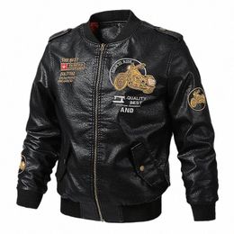 Cappotto da moto da uomo Fi Giacca Primavera Casual Pu Pelle Ricamata Retro Giacca da aviatore Giacca maschile Soprabito Uomo b2e6 #