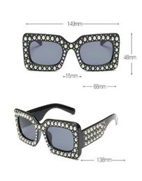 selling Square diamond encrusted sunglasses women pearl tights sun glasses black UV400 sun glasses4943596