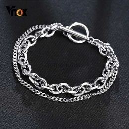 Chain Vnox Rock Punk Double Mens Chain Bracelet Never Fading Stainless Steel Cuban O-Chain Bracelet Jewelry 19/21cm 240325