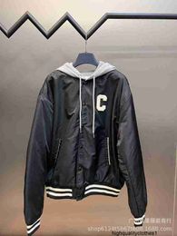 Designer High version C family 23SS autumnwinter letter patch embroidered contrasting color hooded baseball jersey loose men's and women's jackets 33HJ
