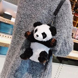 Shoulder Bags 2024 Lovely Lint 3d Handle Panda Women Kawaii Velvet Animal Bag Small School For Teenage Girls Sack