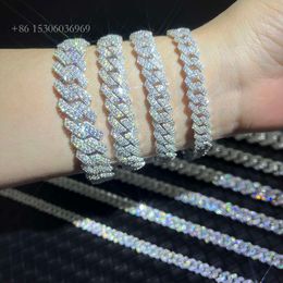 Fine Jewelry 2Rows 8-20Mm Full Size Design Hip Hop Sier D-Vvs1 Moissanite Diamond Cuban Link Bracelet Necklace