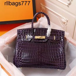 Genuine Leather Bk Handbag Marked Motorcycle Luxury Safari Line Smooth Crocodile Pattern Carrying for Women's Fashionable Trend