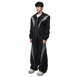 syuhgfa Tracksuit Men's Set Casual Korean Style Two Piece Niche Patchwork Sports Jackets Loose Sweatpants Fi Autumn New U8ZR#