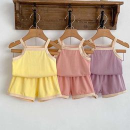 Clothing Sets 2024 Summer Toddler Baby Girl Clothes Suit Sleeveless Cotton Solid Colour Vest Shorts Born Girls Set