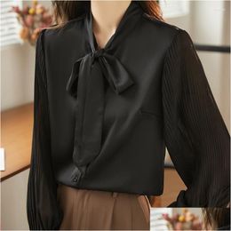 Womens Blouses Shirts Chiffon Shirt Long-Sleeved 2023 Spring Dress Bow White Foreign Style Professional Korean Version Loose Top Drop Otj7I