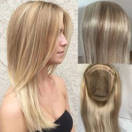 Toppers Long Topper Soft Silky European Virgin Human Hair Mono Base Kosher Sheitels Natural Blonde Highlights Hairpiece for White Topper