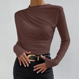 Women's Blouses Slim Fit Top Women Long Sleeve Elegant Pleated Pullover Tops For Solid Colour Half High Collar Ladies