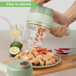 Tools 4 in 1 Electric Vegetable Cutter Handheld Garlic Crusher Set For Pepper Chili Onion Ginger Meat With Brush Kitchen Tools