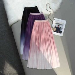 Skirts High Waist 2023 Gradient Womens Pleated Midi Spring Summer Chic Fashionable Umbrella Skater A-Line Female