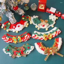 Dog Apparel Cat Christmas Knitted Bandana Bib Collar Handmade Crochet Small Holiday Decoration Jewellery