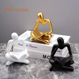 Sculptures NORTHEUINS Reading Man Resin Figurine for Study Room Desktop Abstract Thinker Figure Ornament Home Living Room Office Decoration