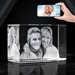 Frame 2D/3D Laser Engraved Crystal Photo Frame Personazlied Picture and Text on Glass Cube Valentines Mom's Day Gifts for Her Women