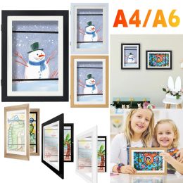 Frame A4/A6 Children Art Frame Wooden Replaceable Photo Display for Poster Photo Drawing Paintings Pictures Display Home Decoration