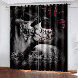 Curtains Sexy Skull Couple Elegant Bedroom Curtains for Living Room Bedroom Skull Window Curtain Shading Kitchen and Thermal Insulation