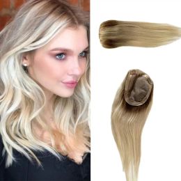 Toppers BYMC Toupee Woman ombre blonde Hair Top Piece European Remy Hair One Piece Hair Topper Mono Clip Wig for Less hair Women
