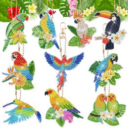 Stitch DIY Diamond Painting Keychain Tropical Bird Pendant Mosaic Painting Diamond Embroidery Handmade Art Keychain Pendant Gift