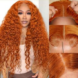 Azkiu Wear and Go Glueless Ginger Orange Plucked Pre Cut 13x4 HD Closure Hair Deep Wave Lace Front Wigs Human Hair12inch