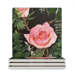 Table Mats Stop And Smell The Roses - Pretty In Pink Ceramic Coasters (Square) Household Utensils Kitchen Anti Slip Creative Bulk