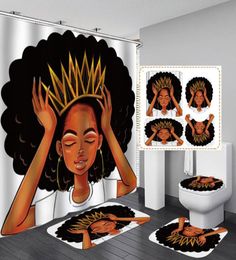 American Women with Crown Shower Curtain Afro Africa Girl Queen Princess Bath Curtains with Rugs Toilet Seat Cover Set7547951