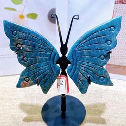 Decorative Figurines Natural Apatite Butterfly Wings Crystal Gemstone Hand Carved Statue Reiki Healing Crafts Decoration Gift 1pair