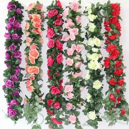 Decorative Flowers 2PCS Artificial Rose Flower Garlands Faux Hanging Vines Wall For Home Decor