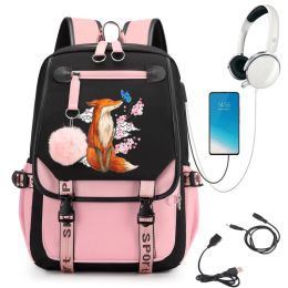 Backpack Fox Anime Backpack Bag Girls School Bag Bagpack Teenager USB Port Backpack Kawaii Back Pack Laptop Travel Backpacks Mochila