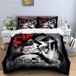 Skull Rose Bedding Set Demon Death Duvet Cover Comforter Bed Single Twin Full Queen Youth Kids Girl Boys Gift