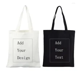 Shopping Bags Personal Customize Tote Bag Women Add Your Text Print Design Pictures Cotton Grocery Shopper