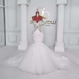 Aso Elegant Ebi Lace Dresses With Straps Mermaid Plus Size Bridal Trumpet Wedding Gowns Tulle Sexy Sweetheart