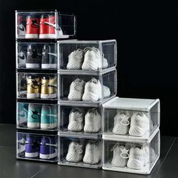 Box Clear Large Shoe Plastic Hard Detachable Folding Stackable Shoes Boxes Organiser Bins Storage Dust-Proof Cabinet Thickened Transparent Moistureproof s es