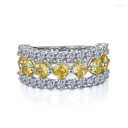 Cluster Rings S925 Silver Ring Yellow Zircon High Carbon 4 Fat Square Jewellery