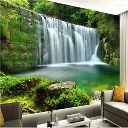 Wallpapers Wellyu Custom Large - Scale Murals High Definition Aesthetic Green Forest Waterfall TV Backdrop Wallpaper Papel De Parede