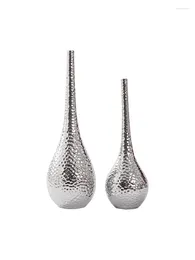 Decorative Figurines Narrow Mouth Dried Flower And Flowerpot Ceramic Silver Light Luxury Electroplating Vase Soft Decoration Ornaments