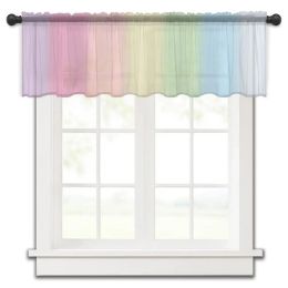 Curtains Candy Rainbow Stripes Small Window Curtain Tulle Sheer Short Curtain Bedroom Living Room Home Decor Voile Drapes