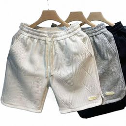 2023 Summer Running Shorts Men Casual Jogging Sport Short Pants Wave Pattern Solid Colour Drawstring Loose Dry Gym Sports Shorts v2Fg#