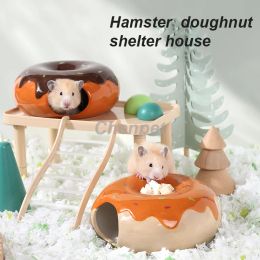 Cages High Qulity Cute Doughnut Shape Hamsters Shelter House Small Pet Ceramics Nests Rat Toy Hamster Accessories