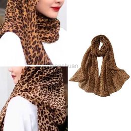 Sarongs Fashionable Leopard Print Womens Shawl Length and Width Chiffon Scarf Muslim Clothing Accessories Spring/Summer Womens Headband Bag O2T9 240325