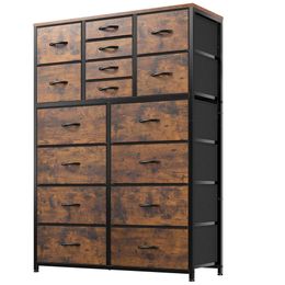 Enhomee Dresser 16 Drawers, Tall with Wood Top and Metal Frame, Large Bedroom Dressers & Chest of Drawers for Bedroom, Closets, Nursery, Living Room, Rustic