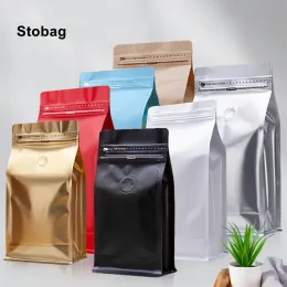Tools StoBag 50pcs Coffee Beans Aluminum Foil Packaging Bag with Air Valve Sealed Food Powder Tea Nuts Storage Airtight Pouches Print